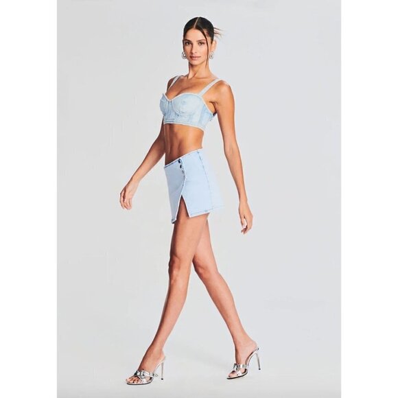 Retrofete Kayden Denim Side Button Mini Skirt Vivid Blue Womens 29 - Picture 13 of 15